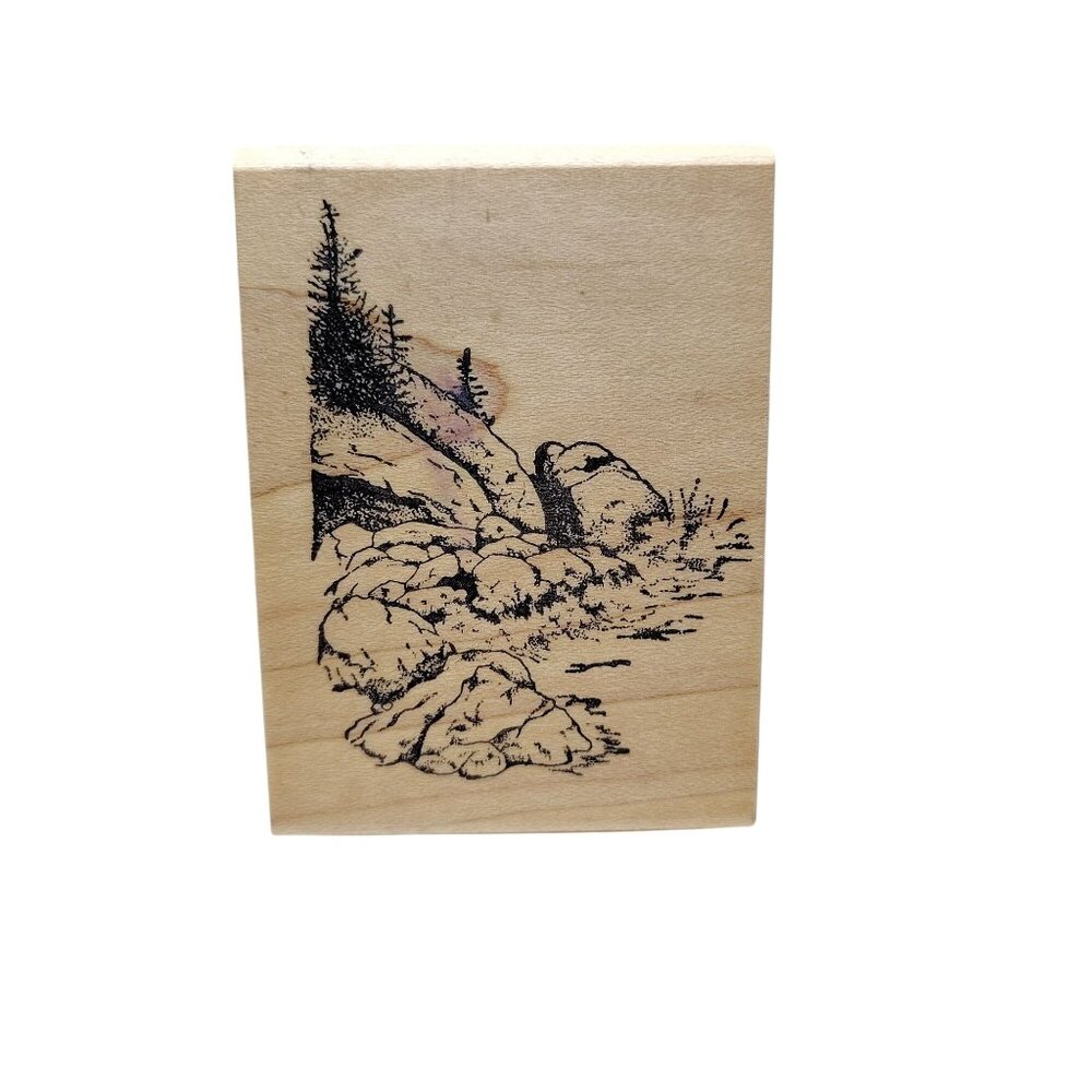 Wooden Rubber Stamp By The Artist Stamps Burbank CA With Scenic Landscape Design